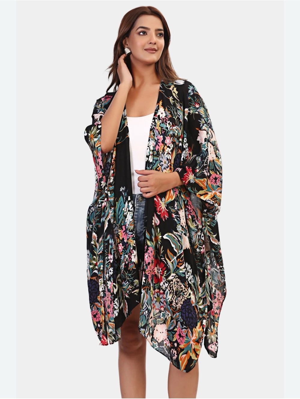 NWT Nordstrom’s Modena Black Floral Kimono Cardigan - One Size